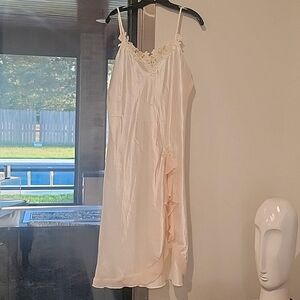 satin lingerie. pale pink with lace and pearl detail